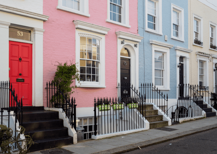 doors set in pink and blue walls